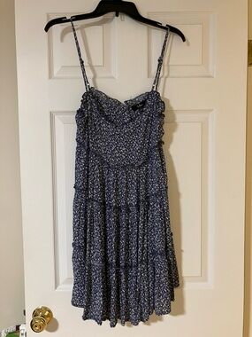 Lulu's Navy and White Floral Smocked Sundress spaghetti strap-adjustable